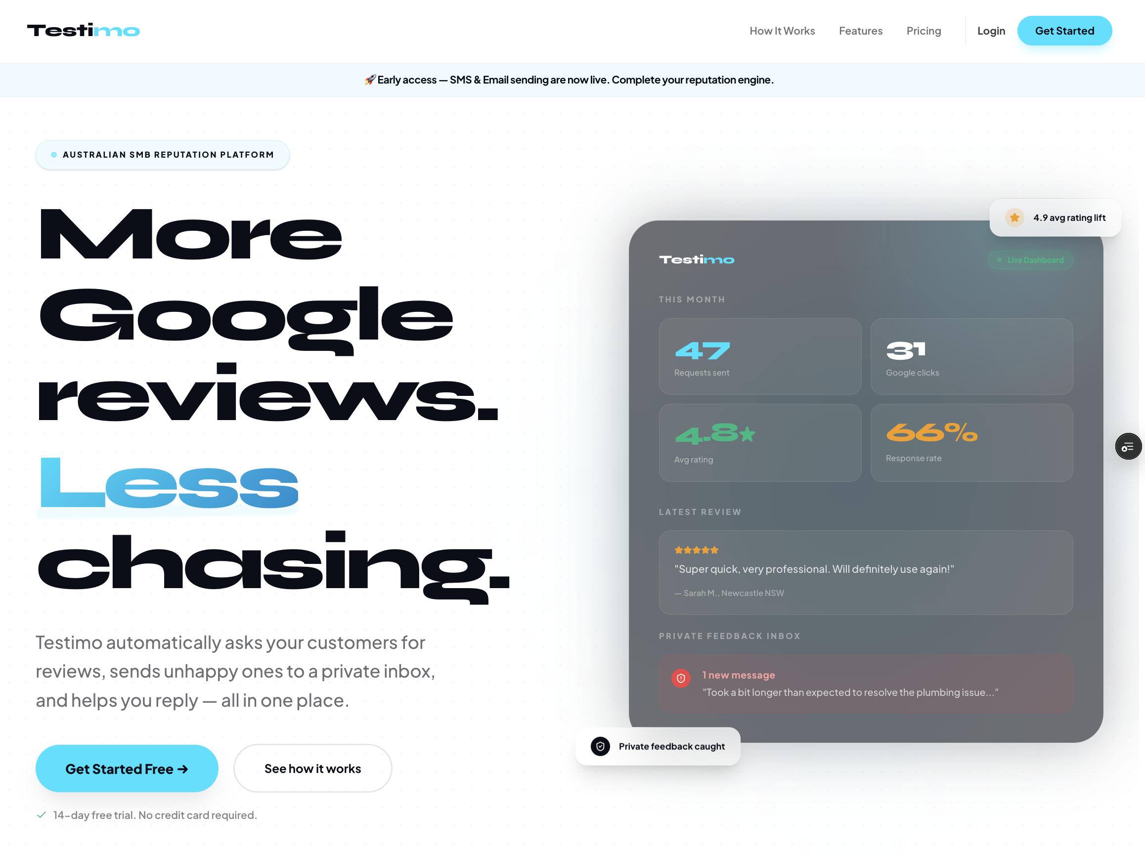 Testimo landing page screenshot
