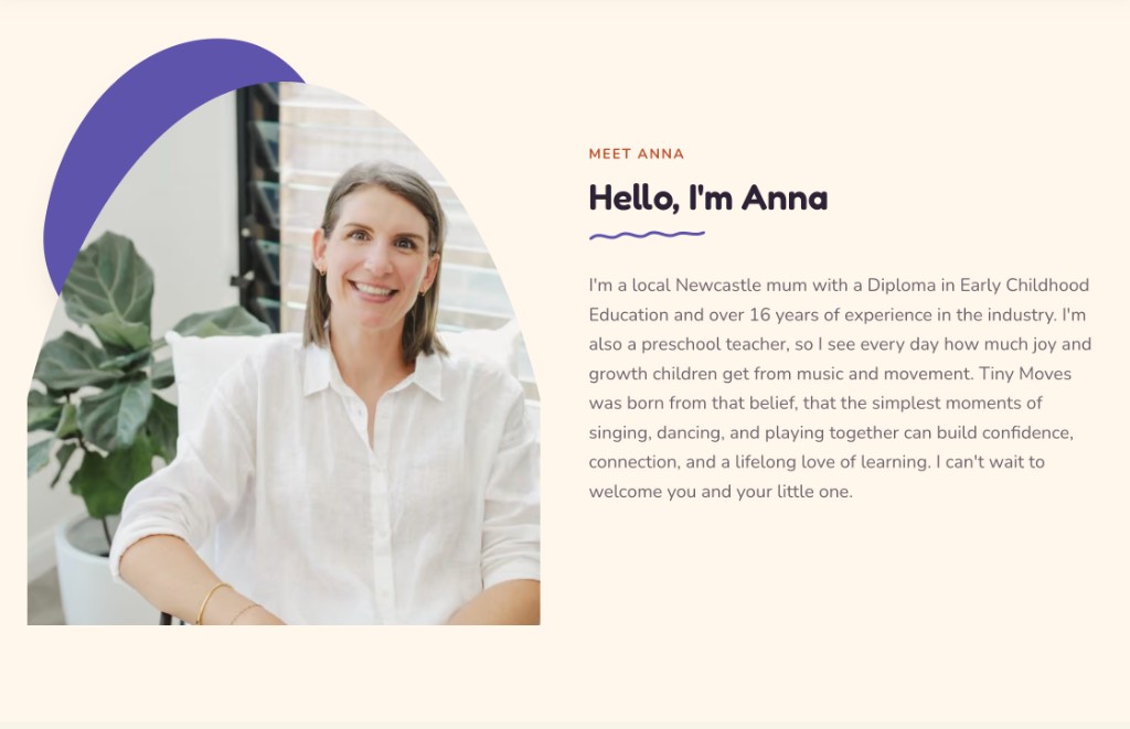 Meet Anna section on the new Tiny Moves site