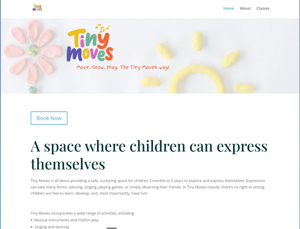 The previous Tiny Moves website homepage